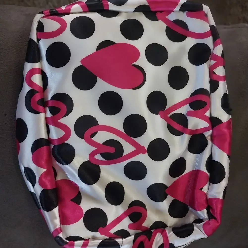 SATIN Polka Dot and Heart Patterned JEWELRY/MAKE-UP zipper BAG